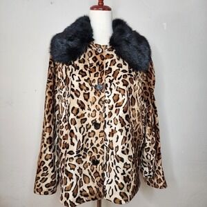 Velvet Jacket by Graham & Spencer Animal Print with Detachable Dark Fur Collar